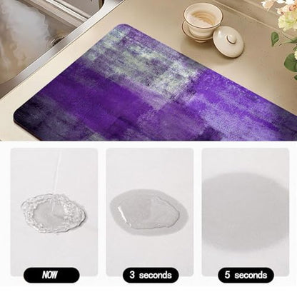 Dish Drying Mat for Kitchen Counter, Purple and Grey Abstract Art, Absorbent Quick Dry Pad with Rubber Backing, Draining Mat Dish Rack Pad for Dishes, Utensils, Countertops, Sinks 12" x 20 - color: Purple and Grey