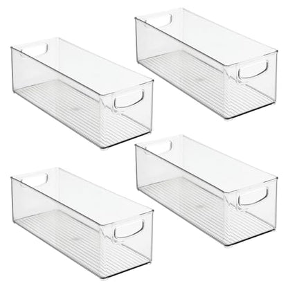 mDesign Plastic Stackable Kitchen Organizer - Storage Bin with Handles for Refrigerator, Freezer, Cabinet, and Pantry Shelves Organization - Food Container - Ligne Collection - 4 Pack - Clear - size: 16 x 5.75 x 5
