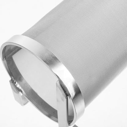 SEWACC Stainless Steel Beer Brewing Strainer Basket 10x25cm Grain Brewing Filter Tube with Dual Hooks Mesh Cylinder for Homebrew Wine