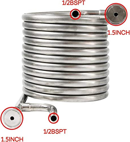 Counterflow Wort Chiller - Homebrew Beer Cooler 14' Stainless Steel Beer Cooling Coil Pipe with 2 Out Channel (3/4'' & 1/2'' Thread)