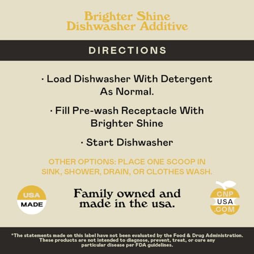 Brighter Shine Dish Washer Cleaner Powder - 60 Uses All-Natural Lemon Citric Acid Dishwasher Cleaner Additive, Hard Water Spot Remover, Odor Eliminator for Appliances, Concentrated Formula, Made USA