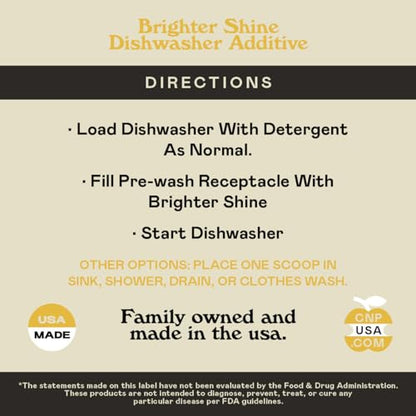 Brighter Shine Dish Washer Cleaner Powder - 60 Uses All-Natural Lemon Citric Acid Dishwasher Cleaner Additive, Hard Water Spot Remover, Odor Eliminator for Appliances, Concentrated Formula, Made USA