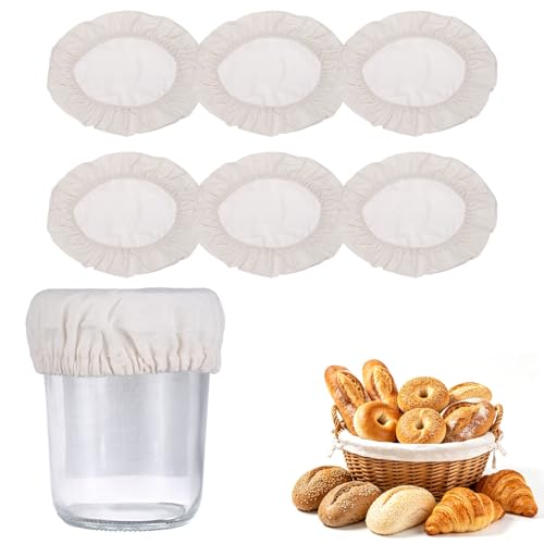 uxcell 6Pcs Sourdough Jar Cover, 270mm Wide Sourdough Starter Jar Covers Cloth Reusable Breathable Cotton Container Elastic Top Fermentation Lids for 11.4"-12"D Bowl & Jar Mouth, Beige - size: 270mm 11.4"-12"