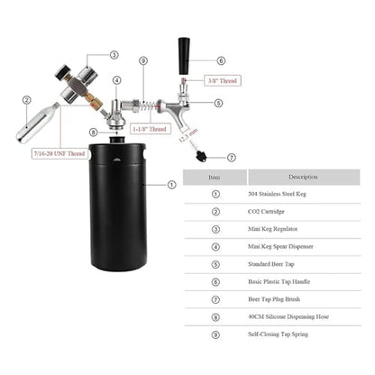 Home Brewing 3.6L(128OZ) Growler Tap System Mini Keg Beer Faucet Dispenser Pressurized Beer Keg with Co2 Regulator Keep Carbonation Brewing Accessories(Silvery) - color: Silvery