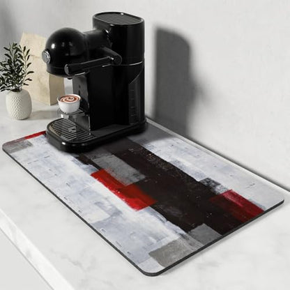 Dish Drying Mat for Kitchen Counter, Black and Grey Abstract Art, Absorbent Quick Dry Pad with Rubber Backing, Draining Mat Dish Rack Pad for Dishes, Utensils, Countertops, Sinks 12" x 20 - color: Black and Grey