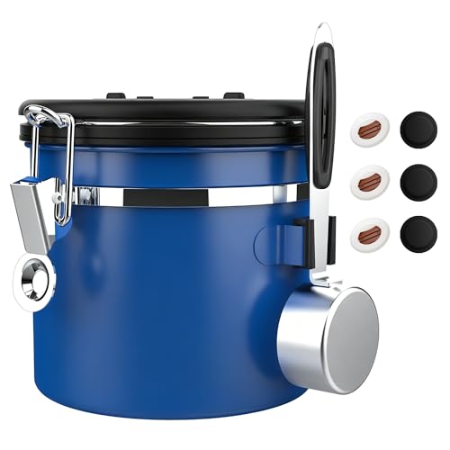 ShanSon Coffee Canister Airtight, Stainless Steel Bean Storage Container with Date Tracker & Scoop, Grounds Sugar Flour Tea Cereal Fits Kitchen Pantry, Ideal Gift for Coffee Lovers,12oz,Blue - color: Blue, size: 12oz
