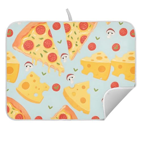 Pizza Food Cheese Dish Drying Mats for Kitchen Counter, 18x24 inch Drying Dishes Absorbent Microfiber Dish Drainer Mat Rack Pad Fast Dry - size: 18x24in