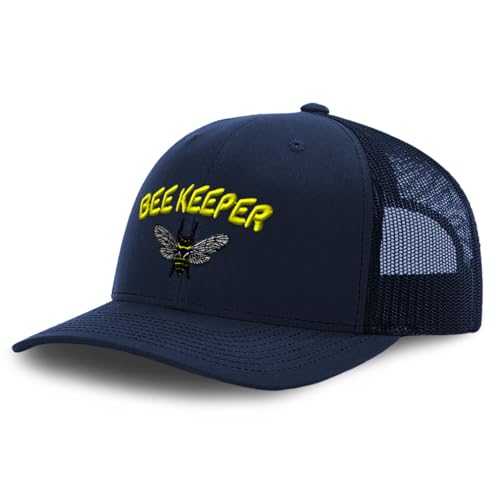 Speedy Pros Mesh Cap Hat Embroidered Bee Keeper Honey Farmer Bees Embroidery Trucker Hats for Men & Women Cotton - color: Navy Design Only