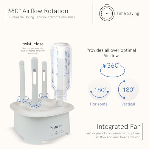 Brisa Rack: Powered Drying for reusables bottles, bags, and containers - Heated Air Drying Technology - Home Essential Drying Rack Kitchen Tool - White - color: White
