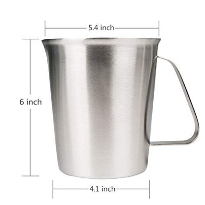 Measuring Cup, Stainless Steel Measuring Cup (48 Ounce, 1.5 Liter-6 Cup), Heavy- Duty Frothing Pitcher, Milk Frothing Pitcher Milk Frother Cup with Marking with Handle for Espresso Machines - size: 48 OZ (1500ML)
