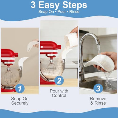 Flour Funnel for KitchenAid Stand Mixers, Clip-On Food-Grade Silicone Pouring Chute for Mixer Bowls, Anti-Splash No-Mess Baking Tool, Dishwasher-Safe KitchenAid Accessory & Attachment (Black) - color: Black