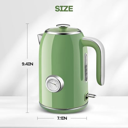 Pukomc Electric Kettle,1.7L Stainless Steel Electric tea kettle with Temperature Gauge, Fast Boiling, Auto Shut - off, BPA - Free, Boil - Dry Protection, (Retro Green) - color: Green