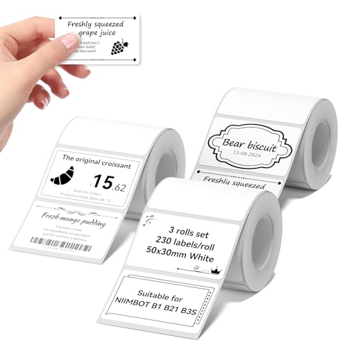 NIIMBOT Labels 3 Rolls Set for B1/B21/B31 Sticker Printer, 50x30mm (1.97'' x 1.18'') 230 Labels/Roll, Refill Labeling Tape for Home School Office Small Business (White) - color: 50mm×30mm-white