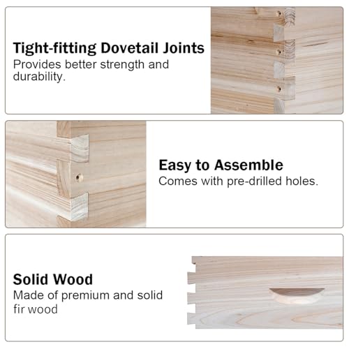 BeeCastle 10-Frame Complete Bee Hives and Supplies Starter Kit,Beehives for Beginners with Beehive Frames and Waxed Foundations (2 Deep Bee Boxes & 1 Medium Super Bee Box) - size: 2 Deepes & 1 Medium