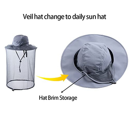 Bee Keeping Beekeeper Veil hat gnats Insect Bug Mosquito Fishing Gardening Cap with Head net Netting mesh Hood for Men Women - color: Dark Gray