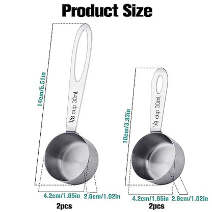 4Pcs 1/8 Cup Measuring Cup, 30ml Scoop, Stainless Steel Measuring Cups, Coffee Scoops, Measuring Scoops Tablespoon Measure Spoon, Short Handle & Long Handle Cooking Measuring Scoop(30ML) - color: 4 Pcs/Set