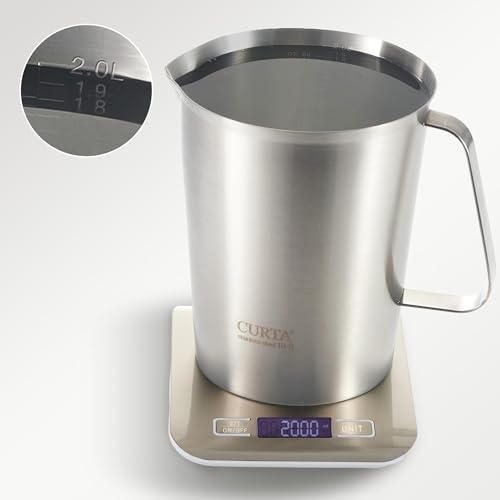 CURTA 18/8 Stainless Steel Measuring Cup with Handle and Pour Lip 64 OZ (8 Cup, 2000 ML) - color: Flat Handle, size: 64 OZ (8 Cup, 2000 ML)