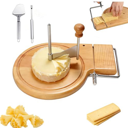 2-in-1 Multi-function Cheese Cruler Wheel for Chocolate and Tête de Moine, Cheese Curler & Girolle Shaver with Sharp Blade, Wood Base, Easy to Make Cheese Cruls, Suitable for Home, Parties
