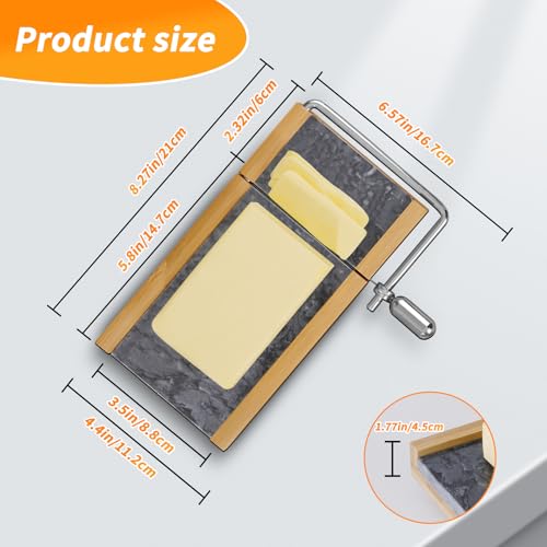 Tianman Cheese Slicer Cheese Cutter with 4 Replacement Cutting Wire,Heavy Duty 8.27"x 4.4",Marble Board Cheese Slicer for Block Cheeses, Butter,Cakes and More(Black Grey) - color: Black