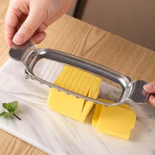 Stainless Steel Butter Cheese Slicer, Multipurpose Handheld Cutter for Block Cheese, Butter and Soft Fruits, Dishwasher Safe