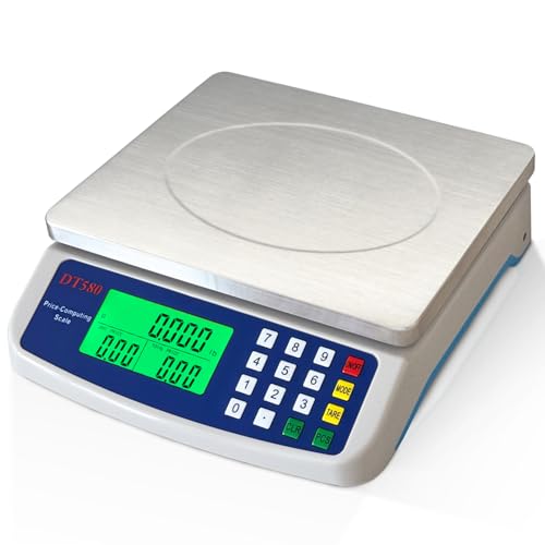 Large Digital Kitchen Scale 40kg/88lb Stainless Steel Price Computing Scale Counting Scale Deli Scale with LCD Display for Baking Bread Cooking Meat Prep Parts and Coins Adapter Included - color: Gray 40kg