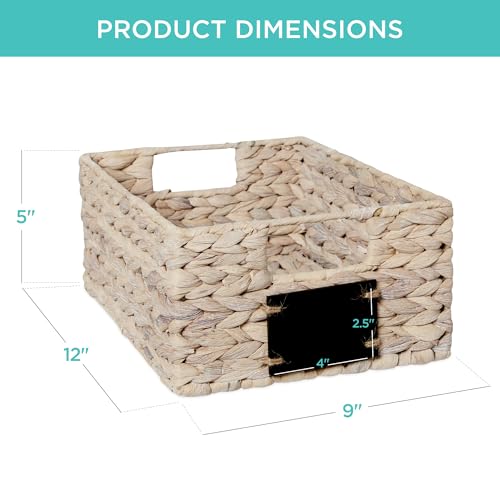 Best Choice Products 22.9 x 30.5cm(9 x 12인치) 워터 히아신스 식료품 저장실 바구니 4개 세트, 칠판 라벨이 있는 우븐 오거나이저, 초크 마커 - 화이트 - color: 화이트., size: 9x12x5in
