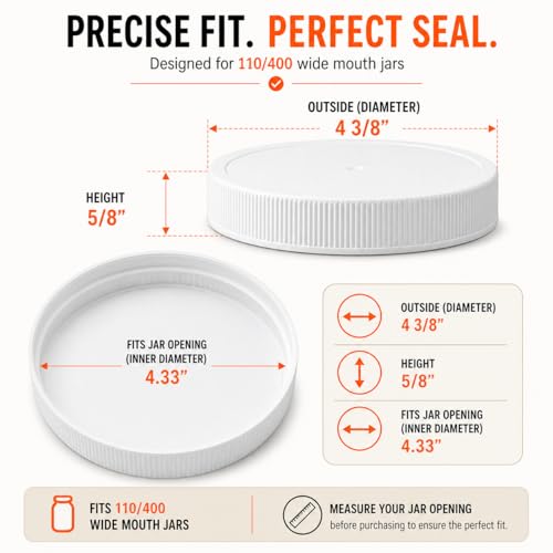 110mm (4.33") Fit - 3-Pack White Plastic Lids for Most 1 Gallon Wide Mouth Jars – PE Foam Liner, Food-Grade, Leak-Resistant Caps (Jars Not Included) - color: White