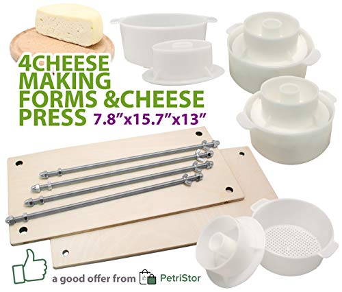 PetriStor Wooden Cheese Press for Making Supplies - 16in Metal Guides, 13in Mold With Follower Piston, 1.3Qt - Ultimate Home Cheese Press - Prensa Para Queso