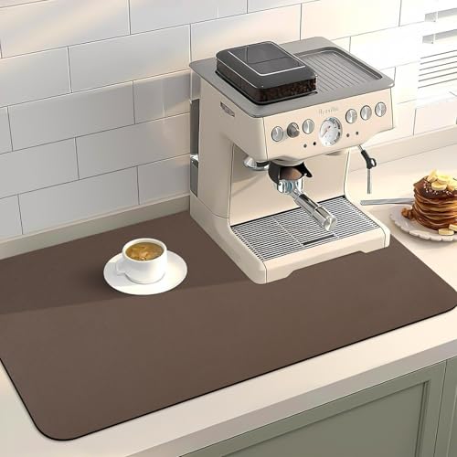 Coffee Mat for Countertop, 17“ x 31.5” Super Absorbent Coffee Bar Mat, Kitchen Counter Mats Fits Under Coffee-Maker, Kitchen Accessories for Espresso Machine Dish Drying Rack, Brown - color: Brown, size: 31.5" x 17"