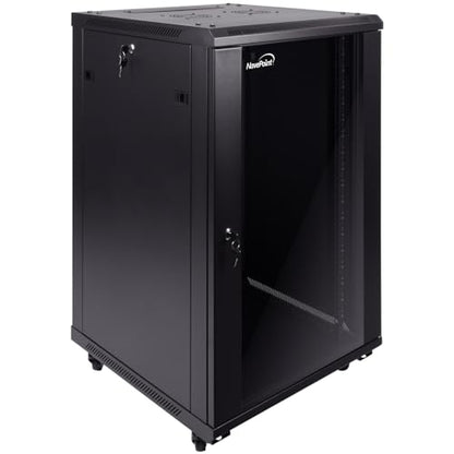 NavePoint 18U Server Cabinet Wall Mount Rack Enclosure with Caster Wheels, 2 Fans, Locking Glass Door, Removable Side Panels – 18U Network Cabinet 23.6” Deep, 19” Server Rack for IT Equipment - size: 18U - 600mm Depth