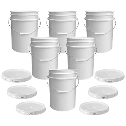 ePackageSupply 5 Gallon Bucket - Food Grade w/Lid BPA-Free, 6 Pack - White | Airtight Gasketed Tear Strip Lid, Heavy-Duty 90 Mil HDPE Plastic Pail, Bulk Storage, Food Safe Durable Container, Made in USA - size: 6 Packs