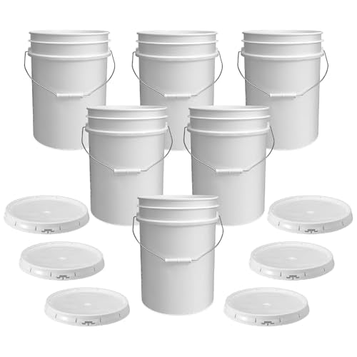 ePackageSupply 5 Gallon Bucket - Food Grade w/Lid BPA-Free, 6 Pack - White | Airtight Gasketed Tear Strip Lid, Heavy-Duty 90 Mil HDPE Plastic Pail, Bulk Storage, Food Safe Durable Container, Made in USA - size: 6 Packs