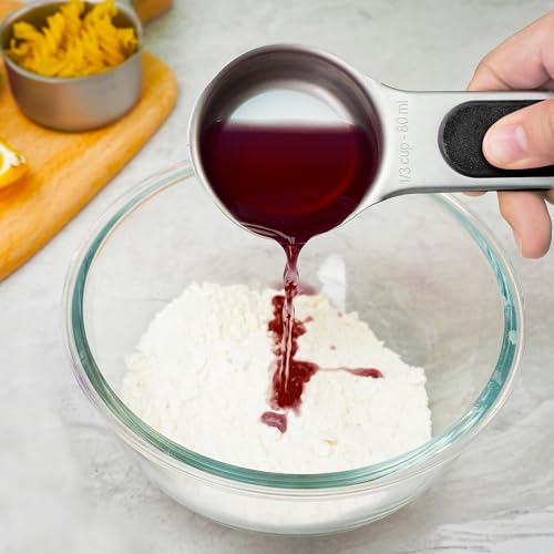 Measuring Cups and Spoons Set,304 Stainless Steel 5 Magnetic Measuring Cups and 8 Sigle Sided Measuring Spoons with 1 Leveler,Kitchen Gadgets for Cooking & Baking - color: Black-Single Side
