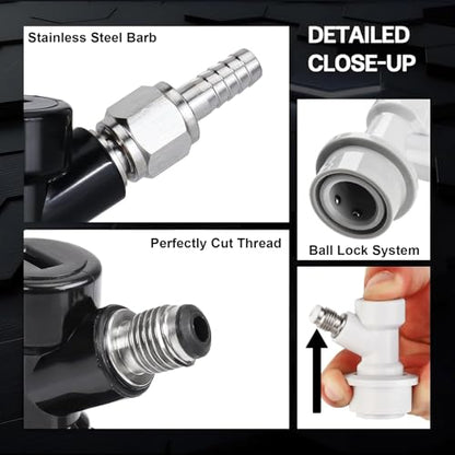 【2 Pairs】MRbrew Ball Lock Disconnect Set, Home Brew Ball Lock Keg Fittings with MFL Thread Swivel Nuts, Corny Keg Fittings with Stainless Steel 5/16'' Gas & 1/4'' Liquid Barbs & Extra 4 Hose Clamps - size: 2 pairs