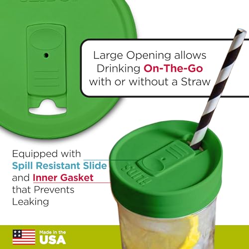 Wide-Mouth Mason Jar Drink Lid - USA Made, BPA-Free, Spill-Resistant for Coffee, Cold Brew & Iced Tea - Fits 3 3/8 in Ball & Kerr Wide Mouth - Pack of 2 - color: Grass Green
