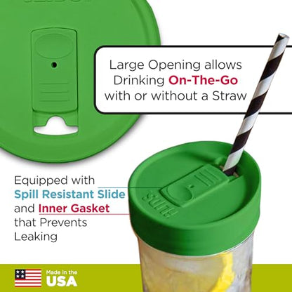 Wide-Mouth Mason Jar Drink Lid - USA Made, BPA-Free, Spill-Resistant for Coffee, Cold Brew & Iced Tea - Fits 3 3/8 in Ball & Kerr Wide Mouth - Pack of 2 - color: Grass Green