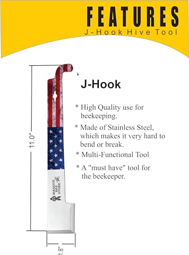 Frame Lifter and Scraper J Hook Tool Hive Tool Beekeeping Equipment (J Shaped:11 inch) (US Flag/Single Pcs) - color: US Flag/Single Pcs