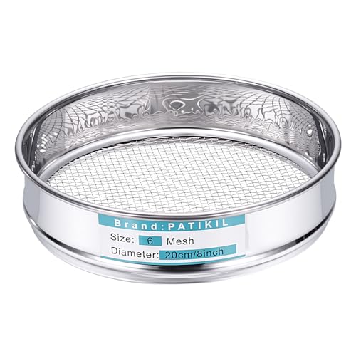 PATIKIL 6 Mesh(3.2mm) Lab Sieve, 7.9"(20cm) Diameter Sifting Screen 304 Stainless Steel Wire Cloth Fine Mesh Sieve for Industrial Laboratory Home Soil Sifter Dry Sift Screens Hash - size: 6 Mesh(3.2mm)/7.9"