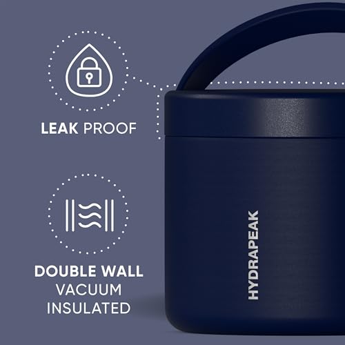 Hydrapeak 18oz Stainless Steel Vacuum Insulated Food Jar Kids for Hot and Cold Food, Wide Mouth Leak-Proof Soup Adults, 10 Hours 16 (Navy) (HP-Foodie18) - color: Navy, size: 18 Ounces
