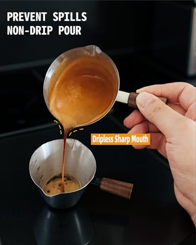 Espresso Shot Cups- 4oz Double Spouts Espresso Measuring Cups with Wooden Handle - Coffee Bar Accessories, Black（2 Pcs） - color: Black 2 Pcs
