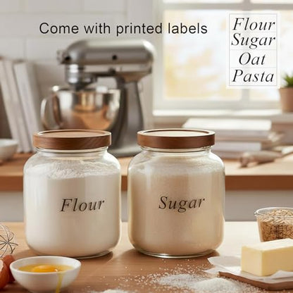 Set of 2 Cookie Jars with Airtight Lid, 1/2 Gallon Glass Jars with Acacia Wooden Lid, 64 oz Wide Mouth Mason Jar for Coffee, Sugar, Candy, Pasta, Oats - size: Small