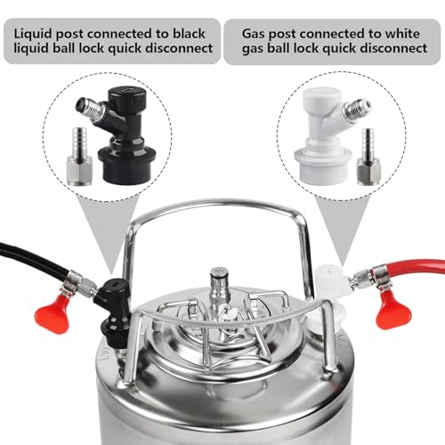 5 pair Ball Lock Disconnect Set LUCKEG Brand Corny Keg Fittings Keg Parts MFL Thread Swivel Nuts with Stainless Steel 5/16'' Gas and 1/4'' Liquid Barbs for Keg Posts Coupler Homebrew with Worm Clamps