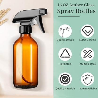 GIVAMEIHF 8oz Amber Glass Spray Bottles,3 Pack Glass Spray Bottles Refillable Empty Bottle with Adjustable Nozzle,Spray Bottle for Essential Oils,Cleaning Solutions,Pets,Hair Mister,Gardening - color: Amber-3 Pack