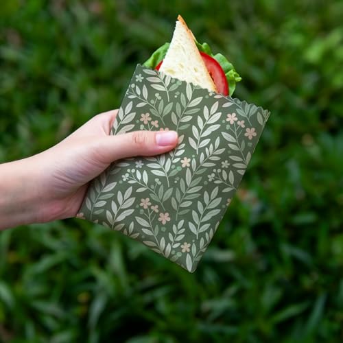 Beeswax Food Wraps, Botanical Leaves Wrap, 9 Pack Eco-Friendly Food Storage, Organic, Sustainable, Biodegradable, Zero Waste, Plastic-Free, For Sandwich, Bowl, Bread, 1XL, 3M, 5S - color: Green Botanical1