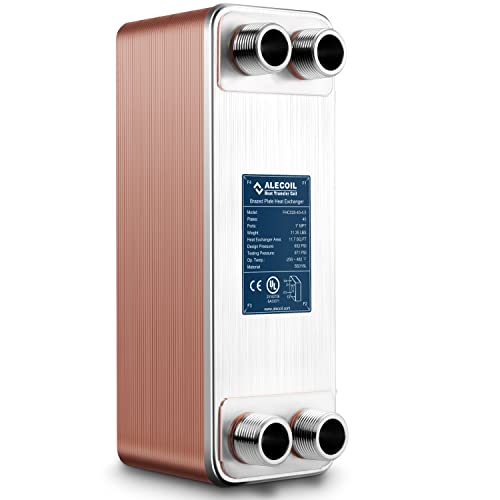 ALECOIL 4"x12"-40 Plates Heat Exchanger with 1" MPT Port Water to Water 316L Stainless Steel Brazed Plate Heat Exchanger for Water Heating, Floor Heating, Industrial and Commercial Refrigeration - size: 4"X12"-40P