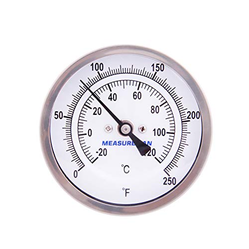 MEASUREMAN Fully Stainless Steel Pot, Kettle, Brewing Bimetal Thermometer, 3" Dial, 2-1/2" Stem, 0-250 deg F/-20-120 deg C, -1% Accuracy, Adjustable, 1/2" NPT Back Mount - size: 0-250 deg F/-20-120 deg C, style: 2-1/2" Stem