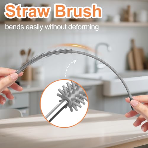YOTIME Silicone Straw Cleaner Brush, 2 Pcs Reusable Straw Brush(6mm+9mm) for Cleaning Narrow & Wide Straws, Tumblers, Gray - color: Gray