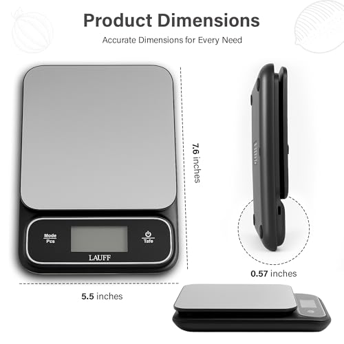 Lauff Digital Food Scale, Weighs Scale, Kitchen Scales, Food Scales messaures in Grams and Ounces with 0.01oz/1g Precise, Waterproof Kitchen Scale for Baking & Meal Prep with LCD Display (0.1g/5KG)