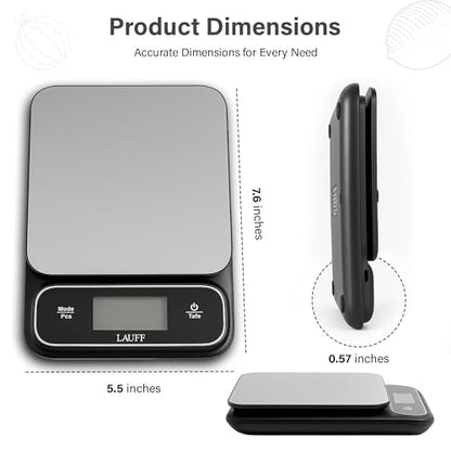 Lauff Digital Food Scale, Weighs Scale, Kitchen Scales, Food Scales messaures in Grams and Ounces with 0.01oz/1g Precise, Waterproof Kitchen Scale for Baking & Meal Prep with LCD Display (0.1g/5KG)