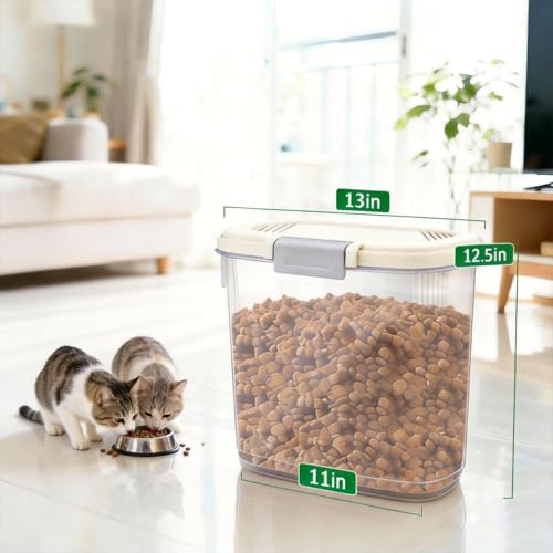 Airtight Dog Food Storage Container 10 Lbs - Slim Tall Pet Cat Food Treat Container with Lid, Scoop and Cup - Clear Plastic Dry Food Storage Bin for Dogs, Cats, Bird Seeds, Kibble, Pellets - color: Cream White